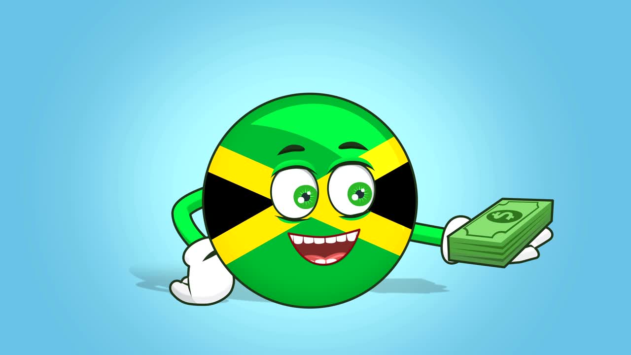 Cartoon Icon Flag Jamaica Face Animation  Money in Hand with Luma Matte