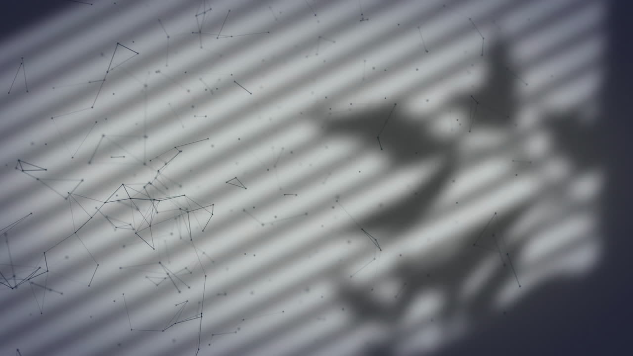 Creating abstract pattern, plant shadow and green lines over striped surface