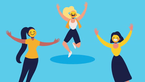 happy women with emoji masks