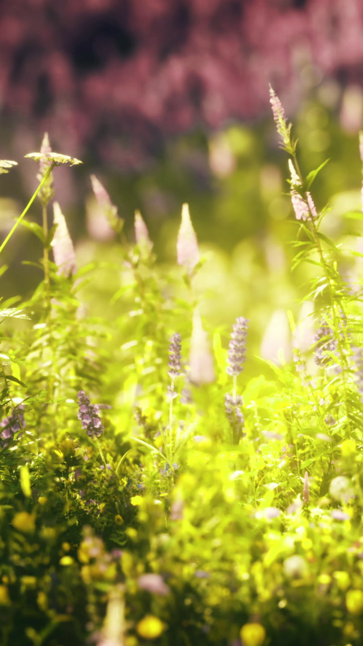 Colors of nature brighten a serene spring morning among blooming wildflowers