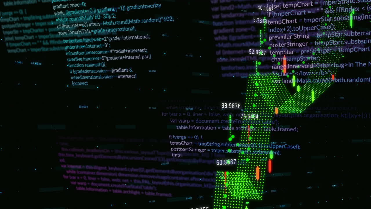 Animation of data processing on black background