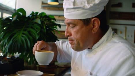 chef having coffee 4k