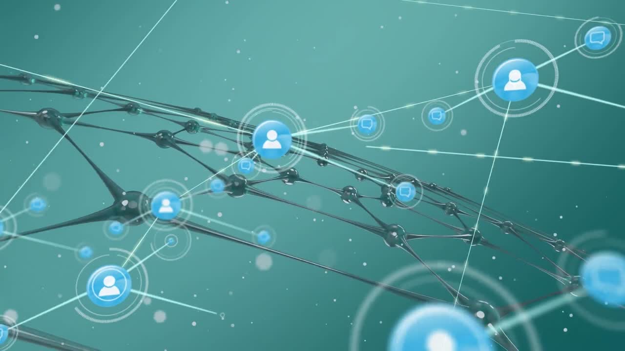 실버 네트 위의 아이콘과 연결 네트워크의 애니메이션