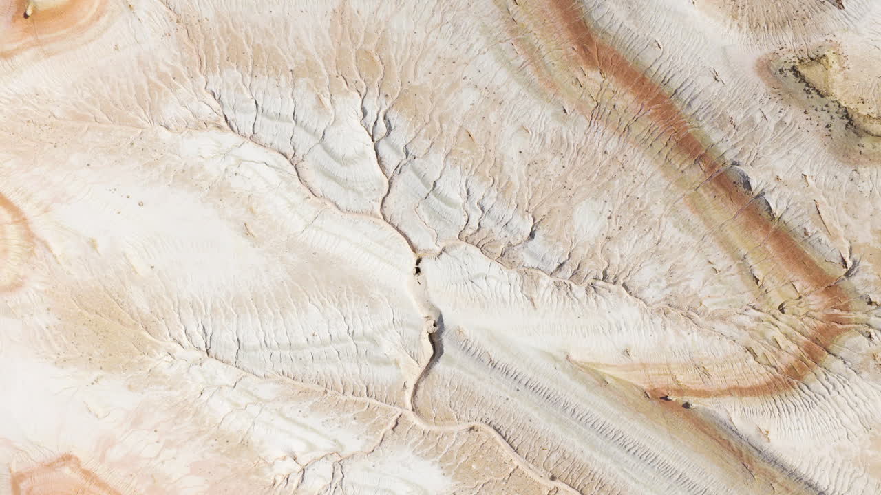 Above View Of Dramatic And Surreal Landscapes Of Mangystau Region In Kazakhstan. Aerial Topdown Shot