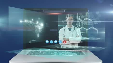 animation of a laptop screen showing male doctor during a video call.