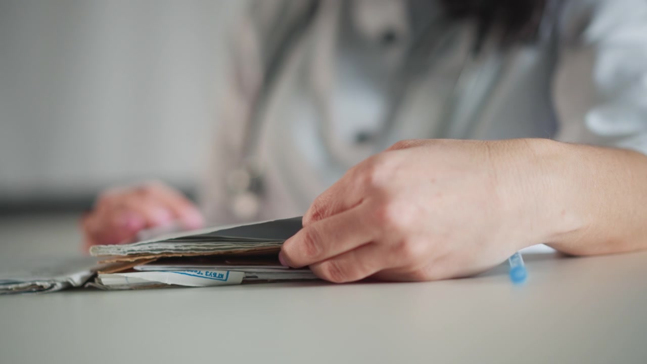 Profesional médico cotejando metódicamente los registros de pacientes con detalle. Proveedor de atención médica verificando sistemáticamente información precisa del paciente mediante observación y comparación cuidadosas