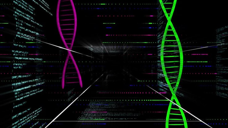 On startup camera moving in code tunnel with magenta green helices pulsing, visualizing data flow