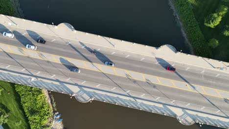 aerial topdown - river overpass with traffic going over - columbus, ohio