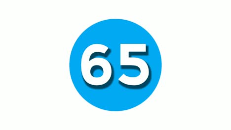 number 65 sixty five sign symbol animation motion graphics on white circle blue background,4k cartoon video number for video elements