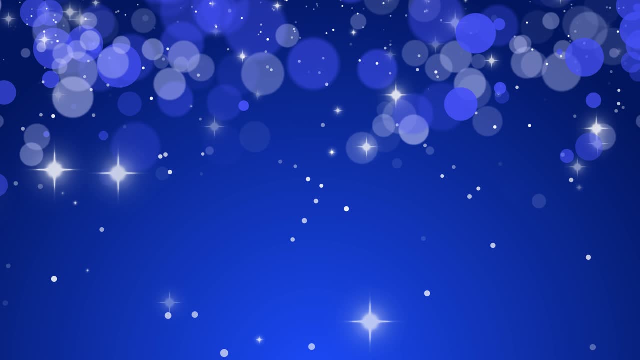 파란색 보케와 별의 축제 반이는 배경 4k 루프 가능한 비디오 타이틀에 적합한 크리스마스, 파티, 이벤트 및 비즈니스 이름의 애니메이션을 나타니다.