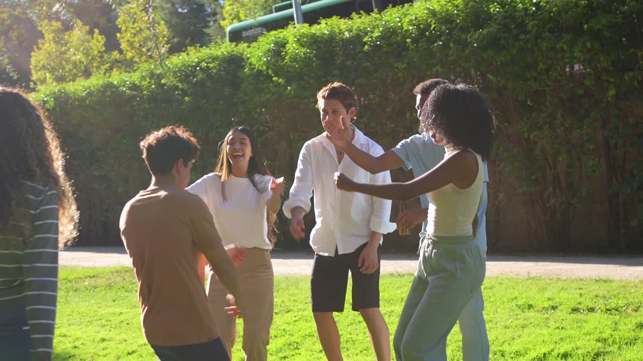 Group of friends gathering outdoors