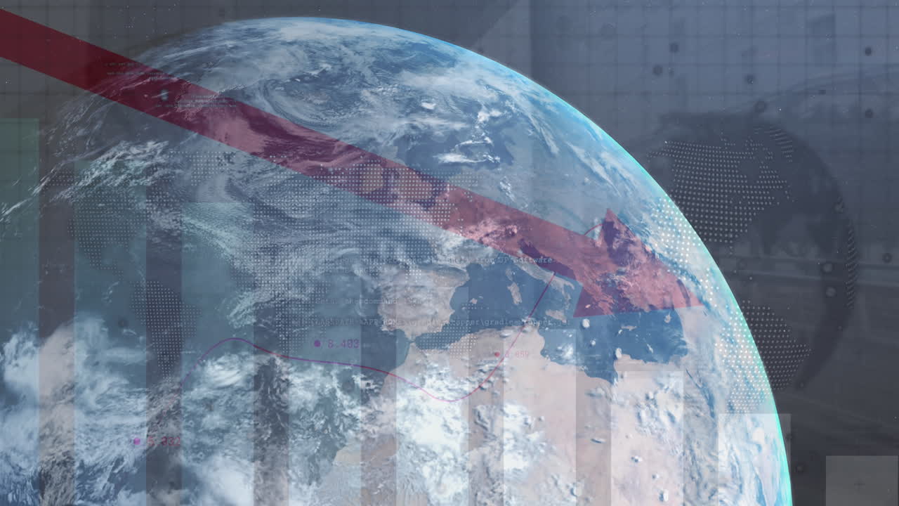 전 세계 및 세계 지도에 대한 통계 데이터 처리의 애니메이션