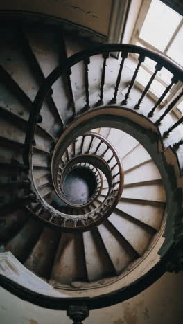 overhead view of an old spiral staircase