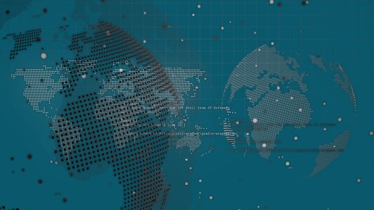 Animation of data processing and globe over blue background