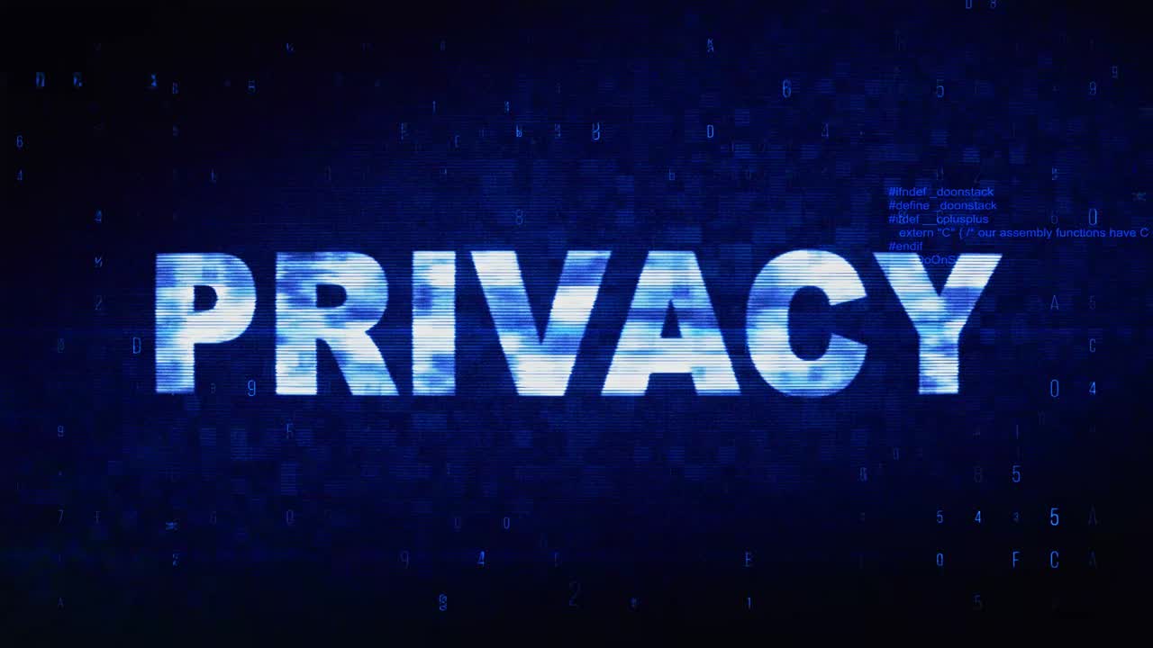 Privacy text digital noise twitch and glitch effect tv screen loop animation background login and