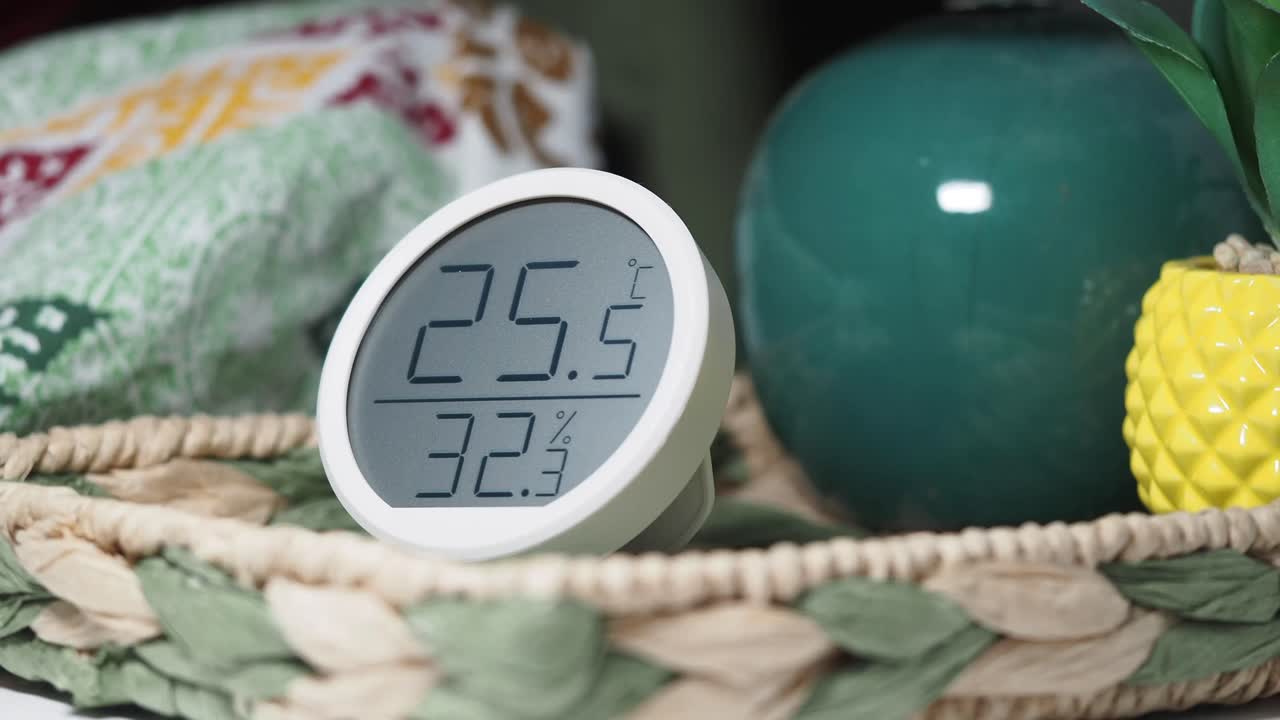 Digital Thermometer and Hygrometer on Wicker Tray