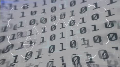 animation of binary coding and data processing over glowing computer circuit board