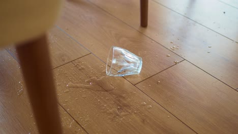 spilled water and upsidedown glass on wooden floor