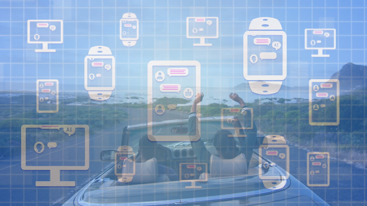 도로 위의 통신 장치 및 ai의 아이콘의 애니메이션