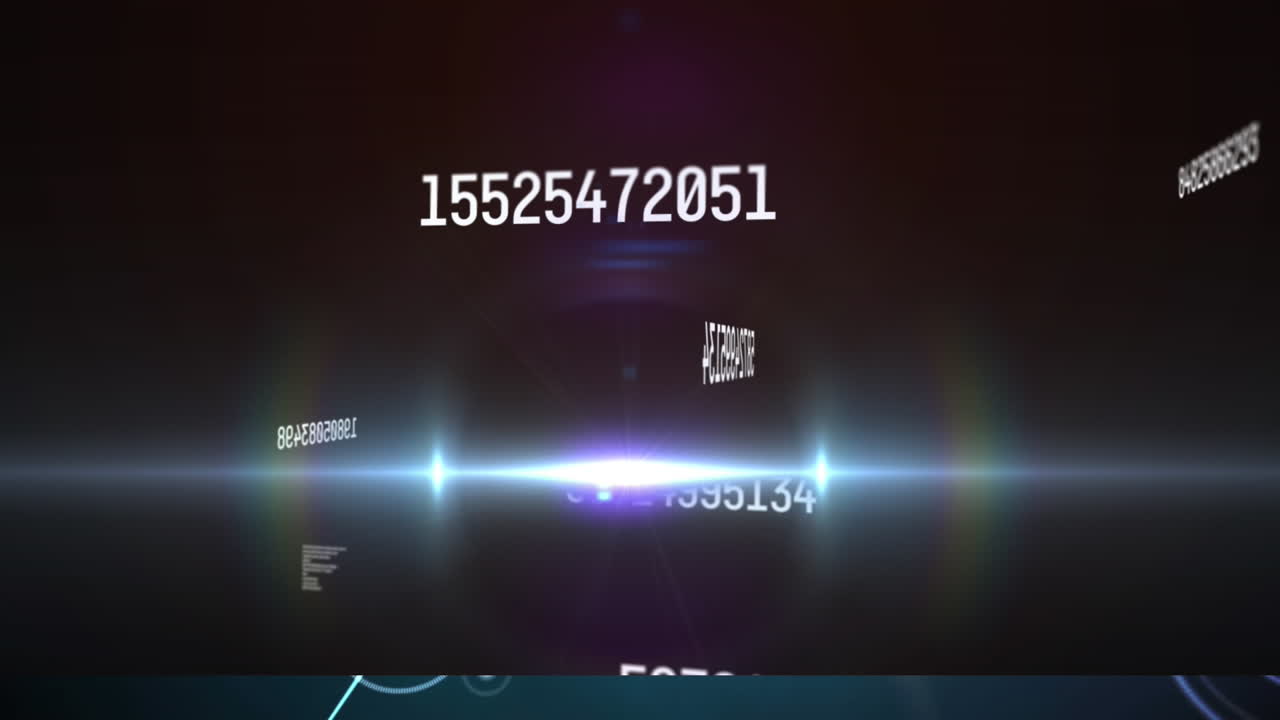 Animation of numbers changing over glowing light on purple background