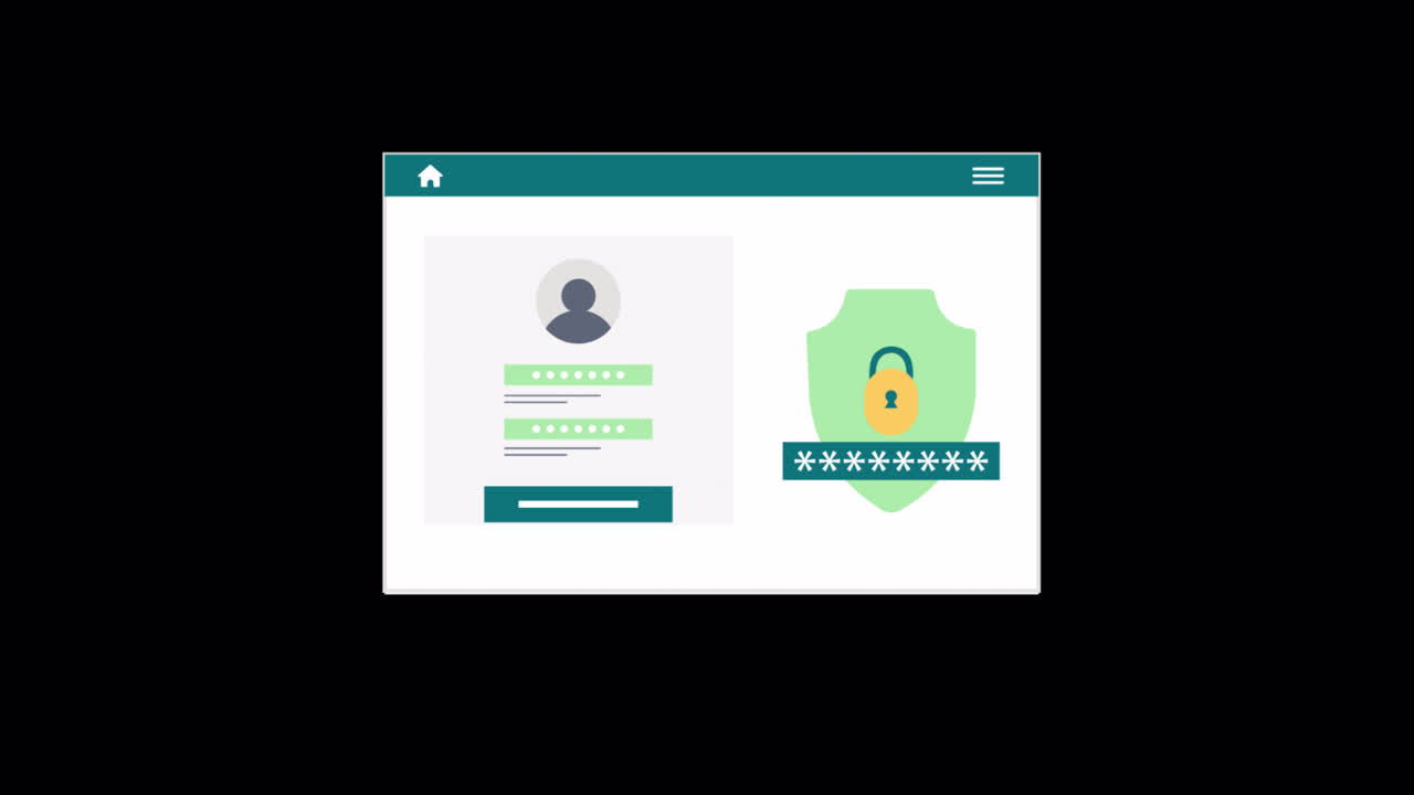 Animated Web Browser Displaying Login Form and Security Shield