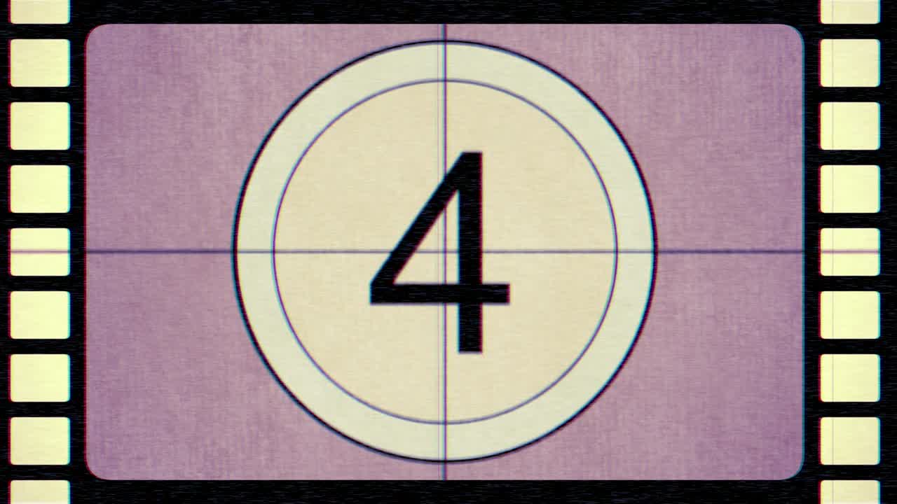 Retro purple film countdown in 80s style