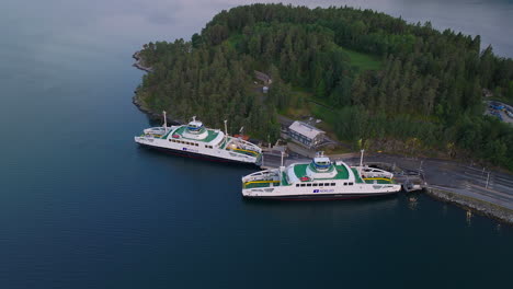 ferry ships docked at the port in sognefjord fjord tours in norway