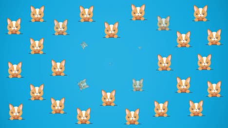 Animation-of-cute-pet-cat-and-dog-portraits-repeated,-on-blue-background