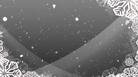 animación de nieve cayendo sobre copos de nieve en fondo gris con espacio de copia en navidad