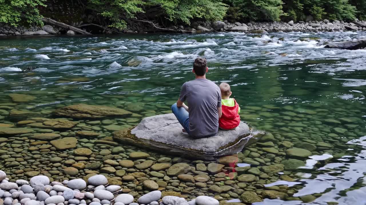 Father and son enjoying a day by the river