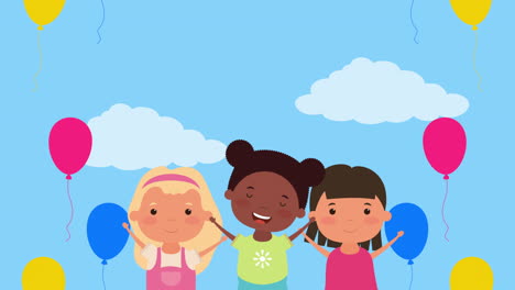 niñas interraciales con globos de helio