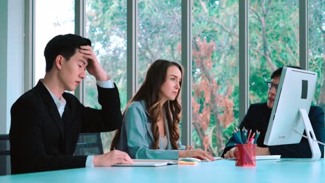 angry business person dispute work problem in group meeting