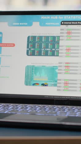 vertical video modern business desk in empty office showcases workspace prepared for analytics
