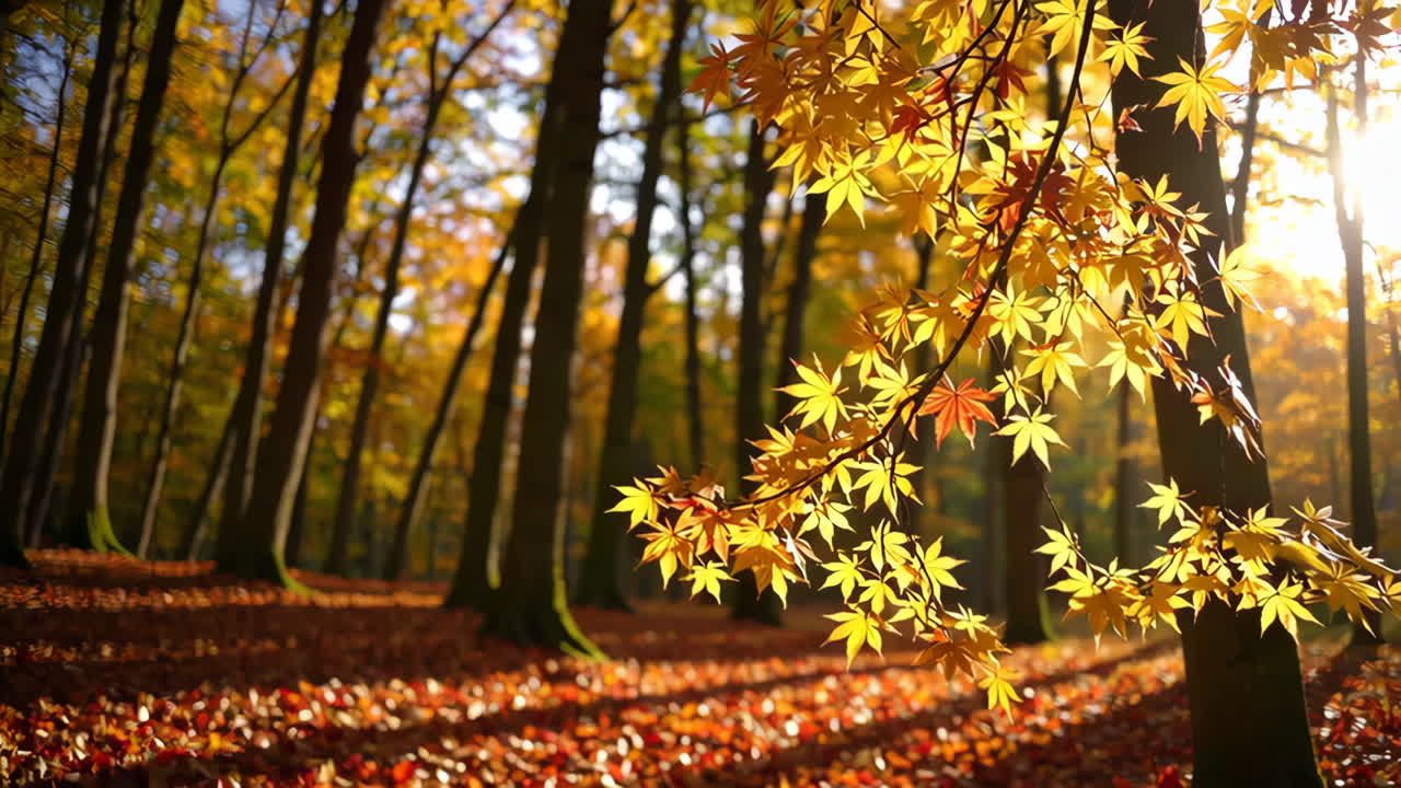 Golden Autumn Leaves in a Forest