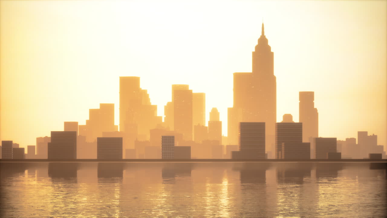 해가 지는 아름다운 도시 스카이라인