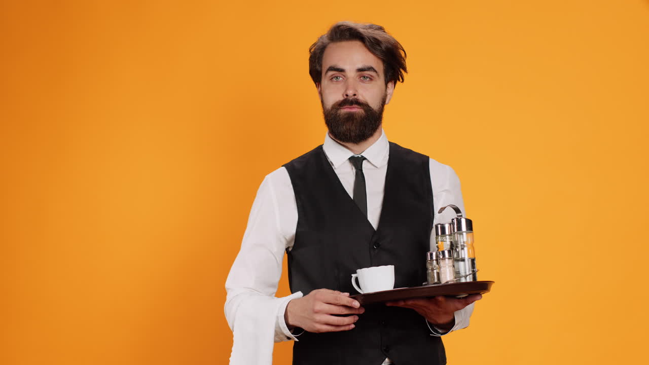 camarero llevando un plato con bebidas