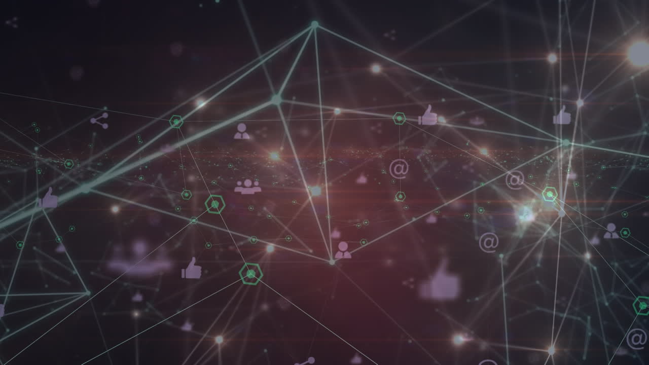 animación de la red de conexiones con iconos sobre fondo azul