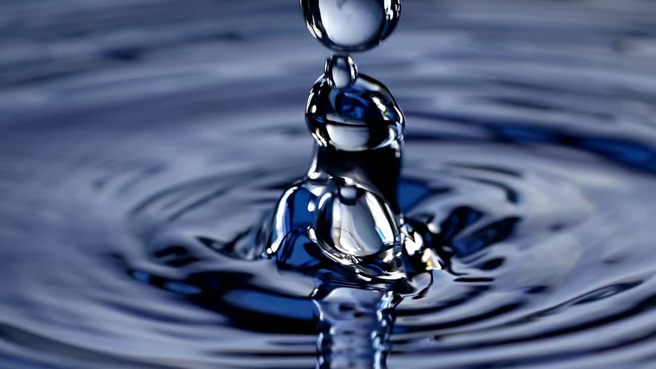Close-up video of water droplets creating ripples on a reflective surface