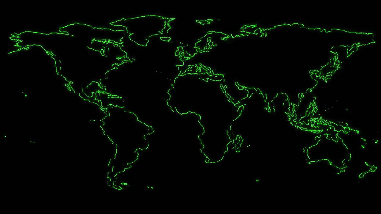 animación de interferencia sobre el mapa del mundo en fondo negro