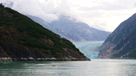 inclínese hacia abajo para revelar el encuentro del glaciar dawes con el fiordo del brazo de endicott en alaska