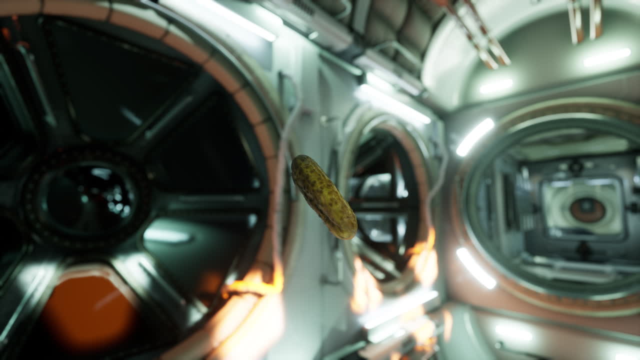 cetriolo marinato che galleggia nella stazione spaziale internazionale