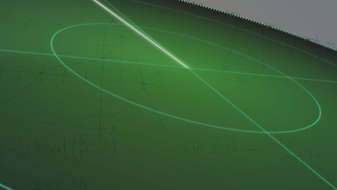 회색 배경에 떠다니는 수학 방정식 위의 범위 스캐닝의 애니메이션