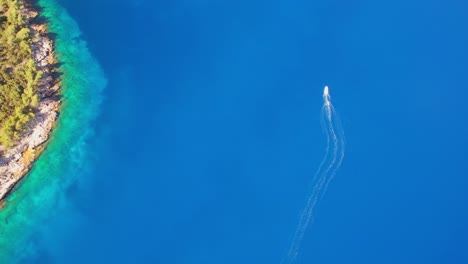 top down of a speedboat in the adriatic sea near hvar island, croatia