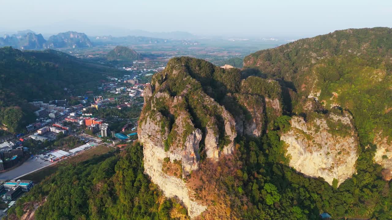 Karst Mountain and Steep Cliffs, Ao Nang Krabi Province, Thailand. Drone orbit shot.