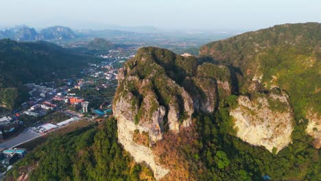 karst mountain and steep cliffs, ao nang krabi province, thailand. drone orbit shot.