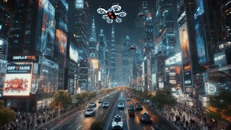 paisaje urbano nocturno futurista