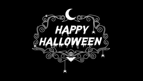 Fröhlicher-Halloween-Titel,-Text-Im-Floralen-Rahmen,-Motion-Graphics-Video,-Transparenter-Hintergrund-Mit-Alphakanal