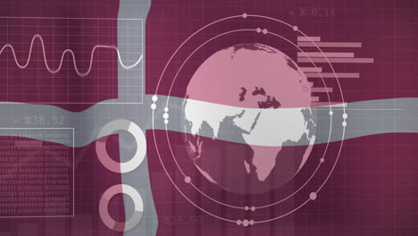 Animación-Del-Procesamiento-De-Datos-Financieros-Con-Globo-Terráqueo-Sobre-La-Bandera-De-Dinamarca