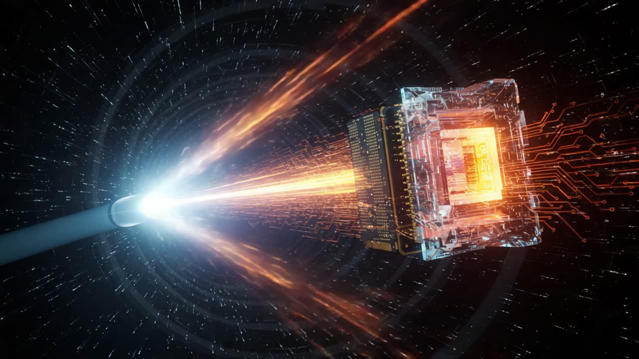 A Captivating Burst of Light and Energy: A Stunning Visual Depiction of Cutting-Edge Technology, Featuring a Sparkling Device Emitting Radiant Streams of Data and Energy