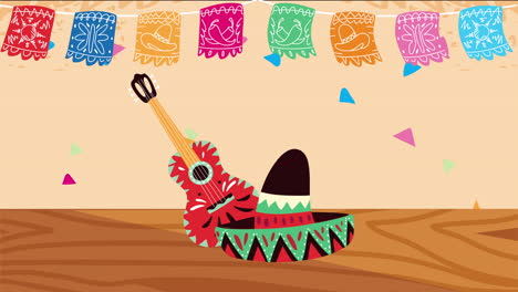 mexican fiesta decor with guitar and sombrero